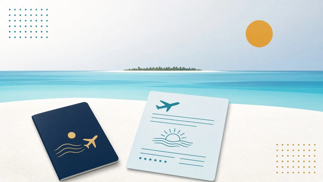 Abstract travel document and declaration card illustration in Avi Holidays colours