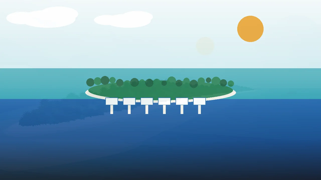Overwater villa shapes on a calm Meemu lagoon poster