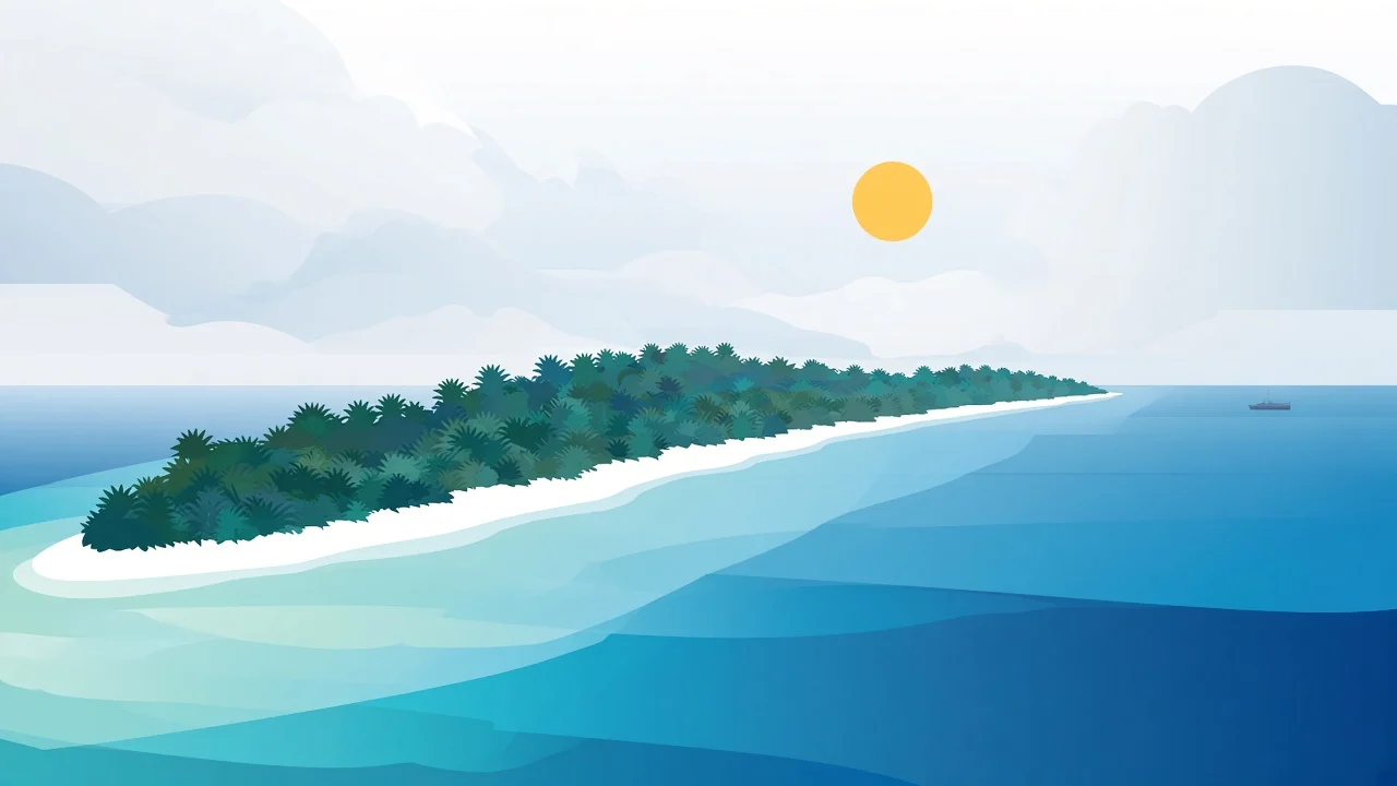 Long local-island sandbank and lagoon illustration suggesting Dhigurah, South Ari